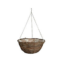 Rattan Brown Round Plastic Hanging basket, 30.48cm