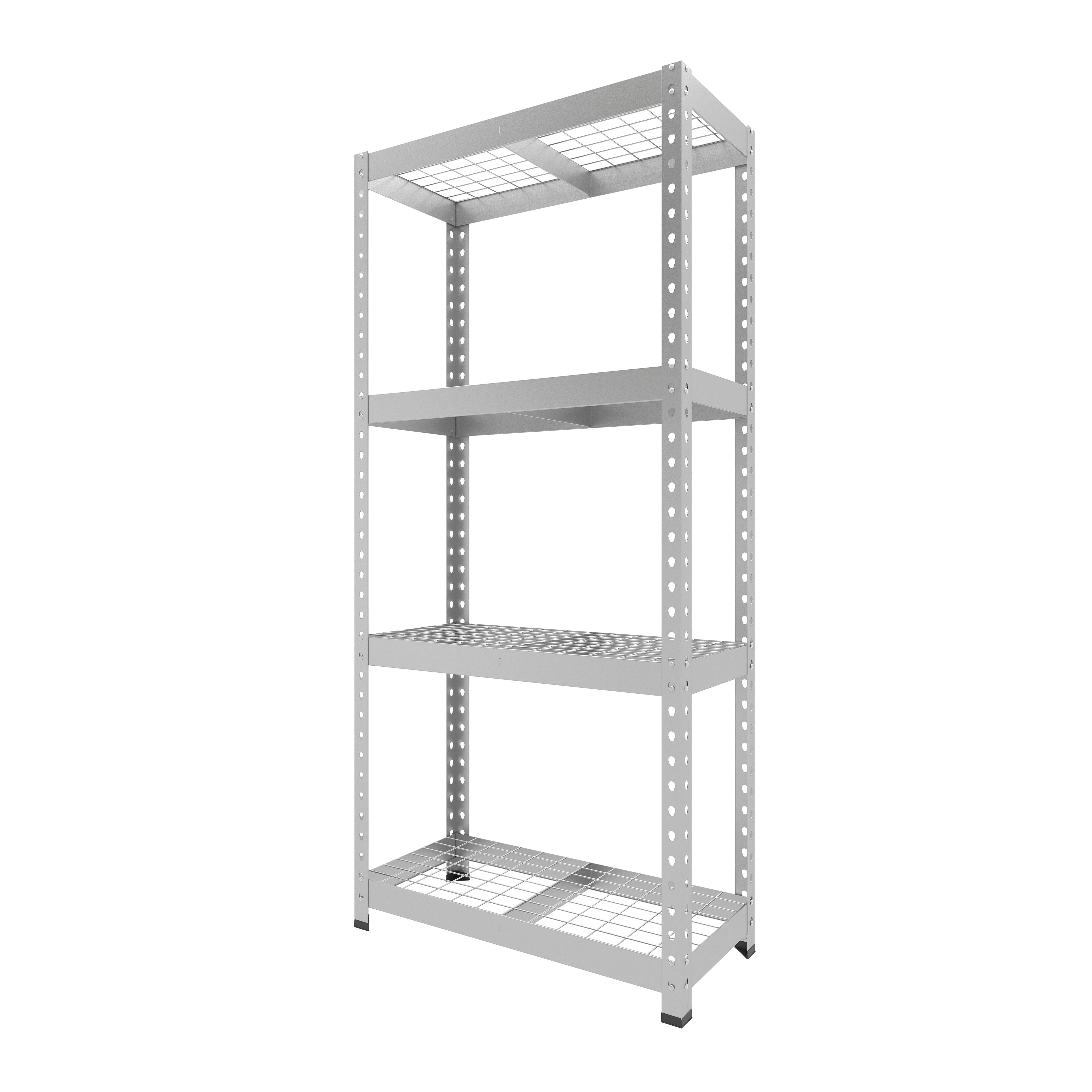 RB Boss Matt silver/galvanised 4 shelf Galvanised steel Shelving unit (H)1600mm (W)750mm