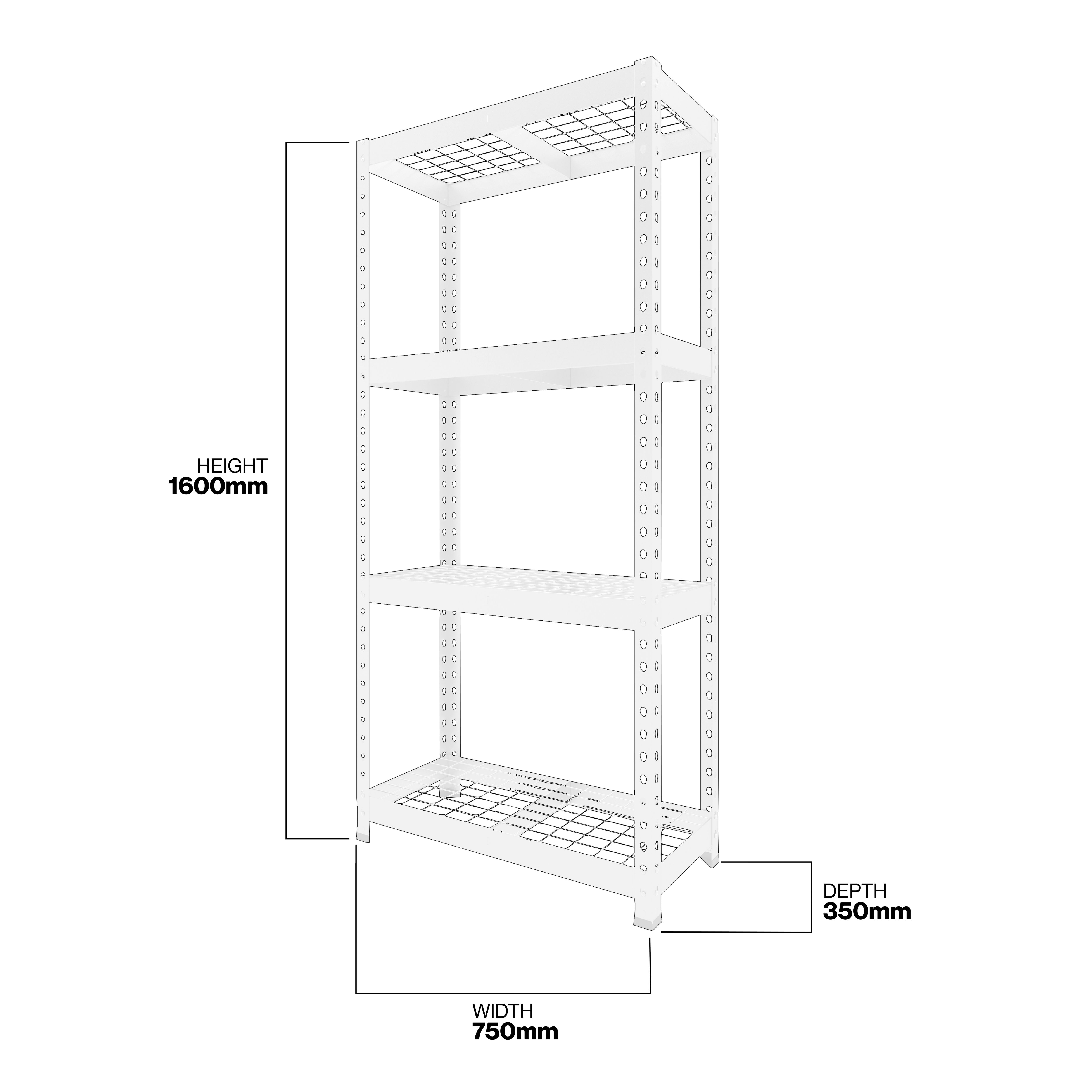 RB Boss Matt silver/galvanised 4 shelf Galvanised steel Shelving unit (H)1600mm (W)750mm