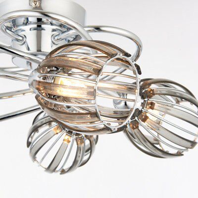 React Brushed Acrylic & steel Chrome effect 3 Lamp LED Ceiling light