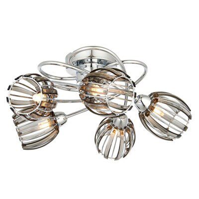 React Brushed Acrylic & steel Chrome effect 5 Lamp LED Ceiling light