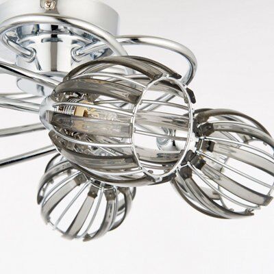 React Brushed Acrylic & steel Chrome effect 5 Lamp LED Ceiling light