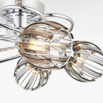 React Brushed Acrylic & steel Chrome effect 5 Lamp LED Ceiling light