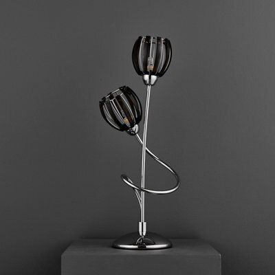 React Matt smoked Chrome effect Halogen Table lamp