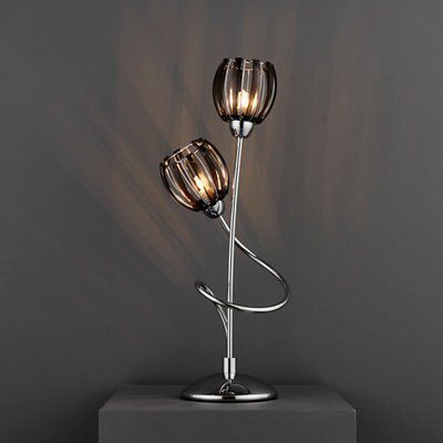 React Matt smoked Chrome effect Halogen Table lamp