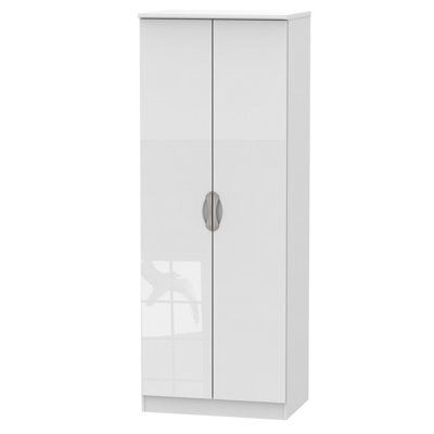 Ready assembled Contemporary Gloss white Tall Double Wardrobe (H)1970mm (W)740mm (D)530mm