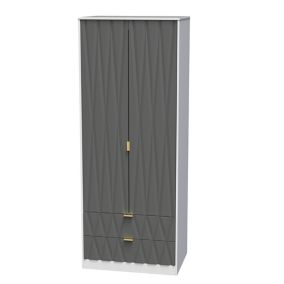 Ready assembled Contemporary Grey & white 2 Drawer Double Wardrobe (H)1970mm (W)740mm (D)530mm