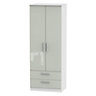 Ready assembled Contemporary High gloss grey & white 2 Drawer Tall Double Wardrobe (H)1970mm (W)740mm (D)530mm