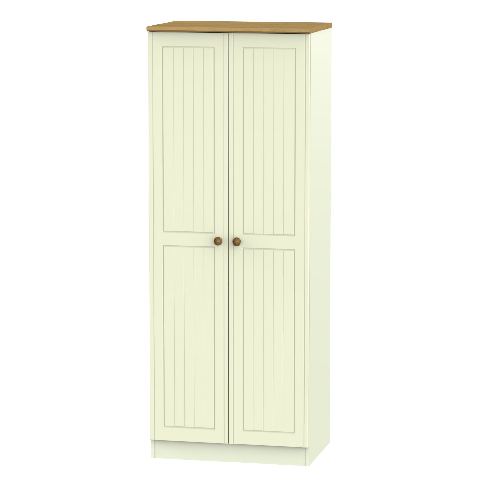 Ready assembled Contemporary Matt cream oak effect Tall Double Wardrobe (H)1970mm (W)740mm (D)530mm