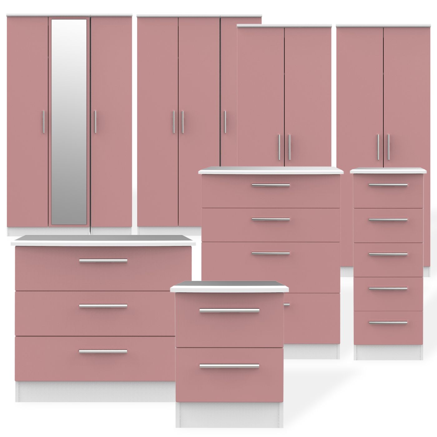 Ready assembled Contemporary Matt pink & white Tall Triple Wardrobe (H)1970mm (W)1110mm (D)530mm
