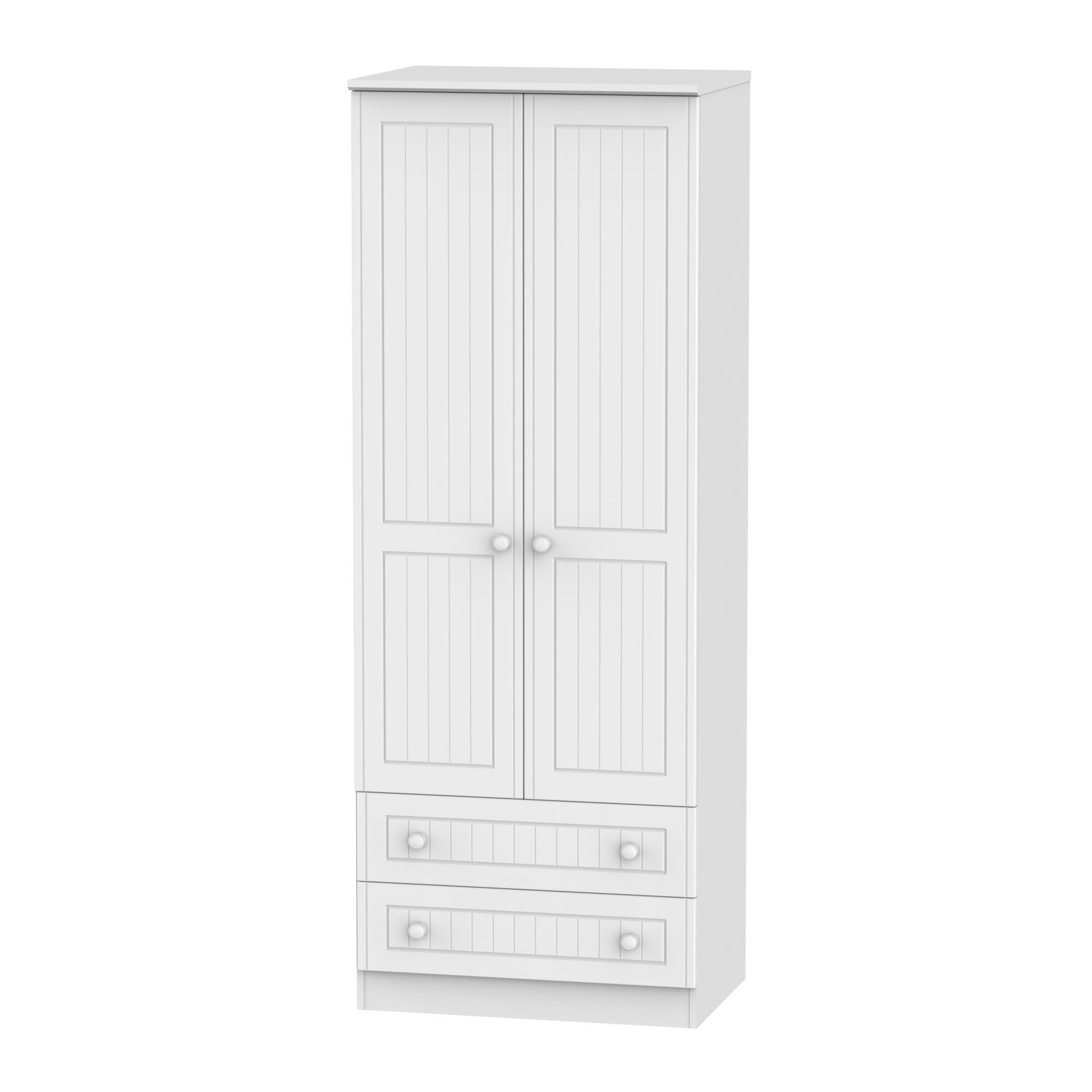 Ready assembled Contemporary Matt white 2 Drawer Tall Double Wardrobe (H)1970mm (W)740mm (D)530mm