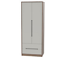 Ready assembled Contemporary Satin cashmere oak effect 2 Drawer Tall Double Wardrobe (H)1970mm (W)740mm (D)530mm