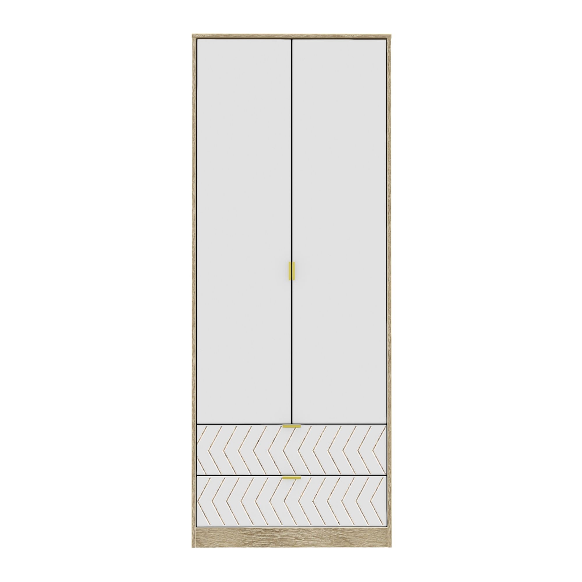 Ready assembled Contemporary White & oak 2 Drawer Double Wardrobe (H)1970mm (W)740mm (D)530mm