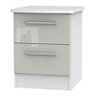 Ready assembled Gloss grey & white MDF 2 Drawer Narrow Bedside table (H)570mm (W)450mm (D)395mm
