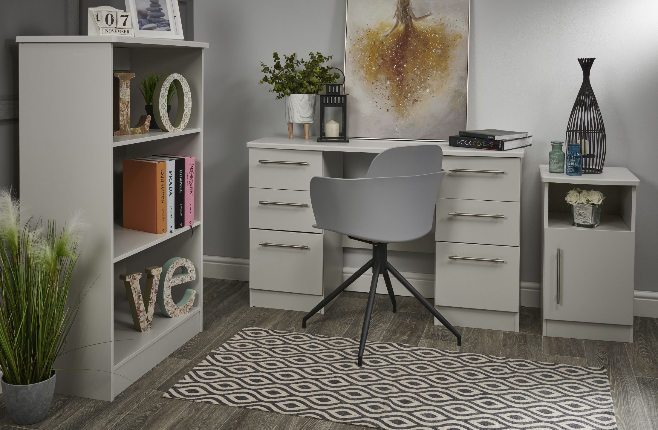 Ready assembled Grey 1 Drawer Side table (H)495mm (W)400mm