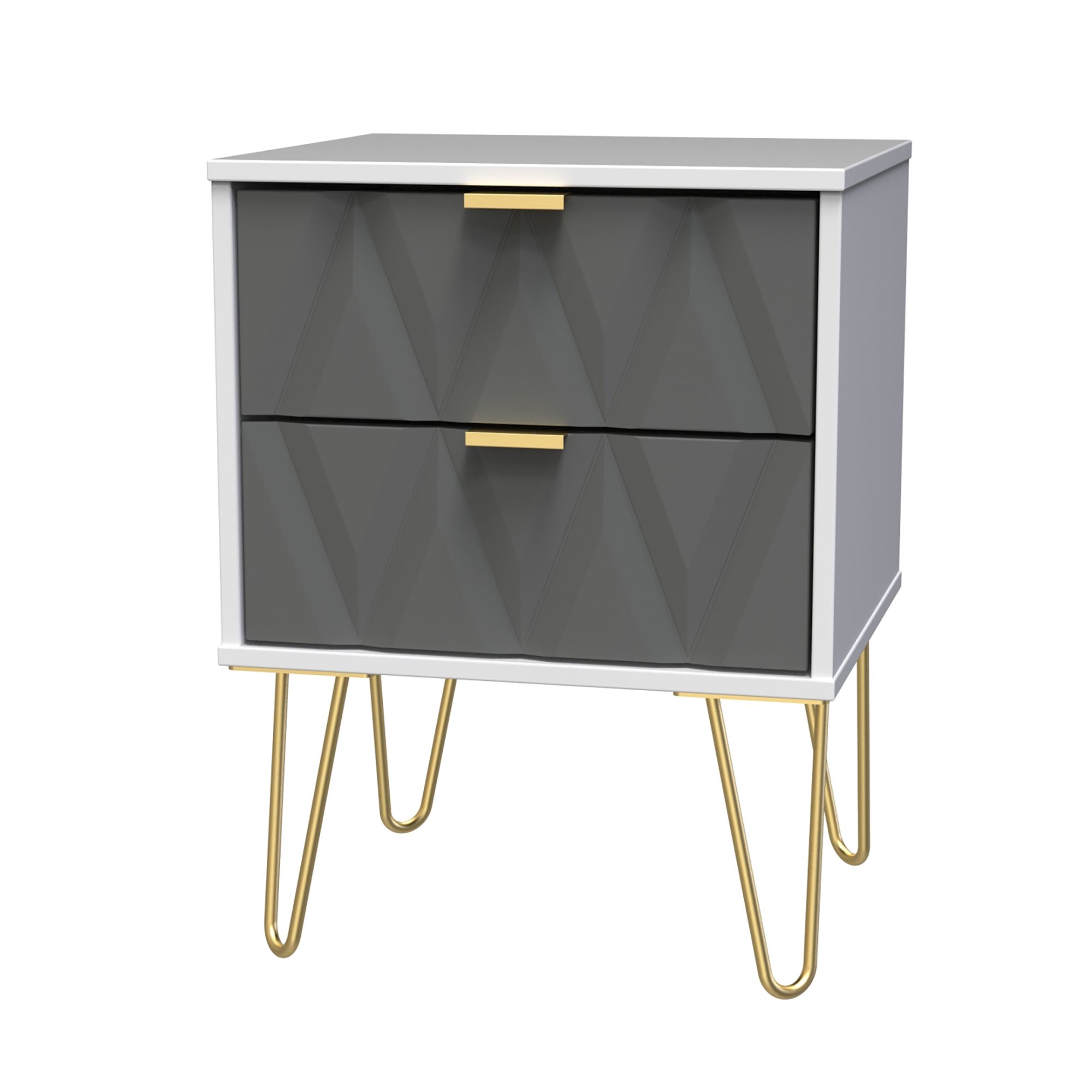 Ready assembled Grey & white 2 Drawer Bedside table (H)570mm (W)450mm (D)395mm