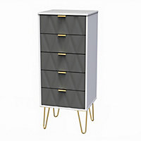 Ready assembled Grey & white 5 Drawer Chest of drawers (H)1075mm (W)395mm (D)415mm