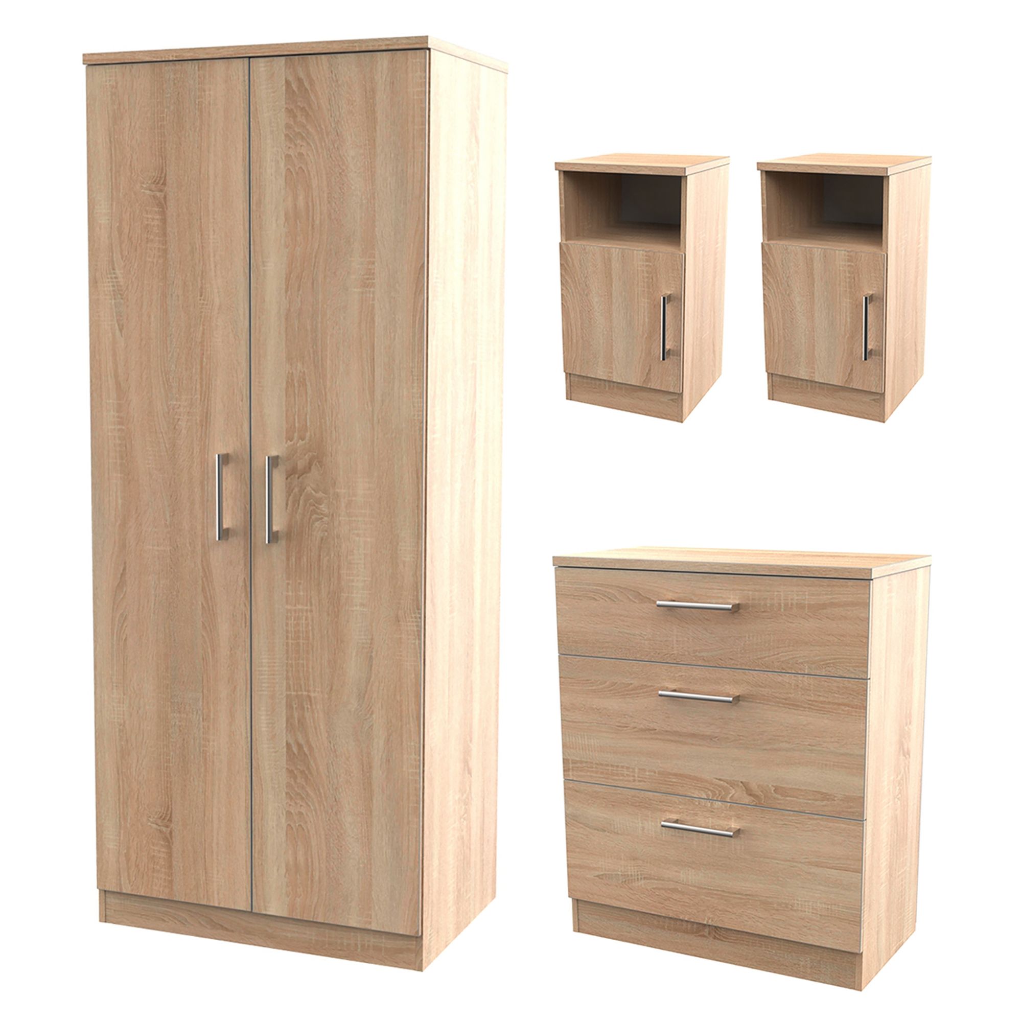 Ready assembled Light oak effect 4 piece Bedroom furniture set