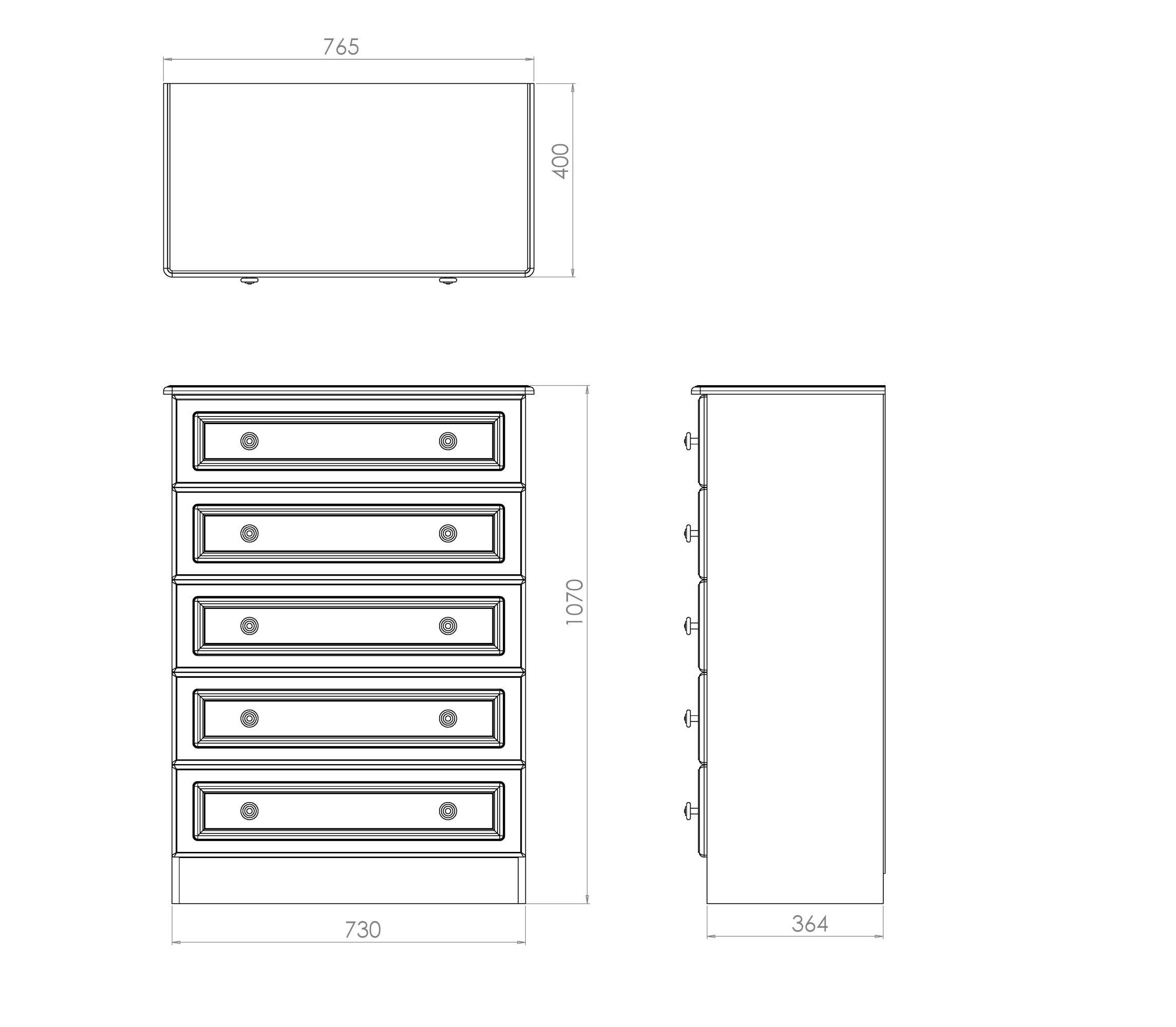 Ready assembled Matt cream oak effect 5 Drawer Chest of drawers (H)1075mm (W)765mm (D)415mm