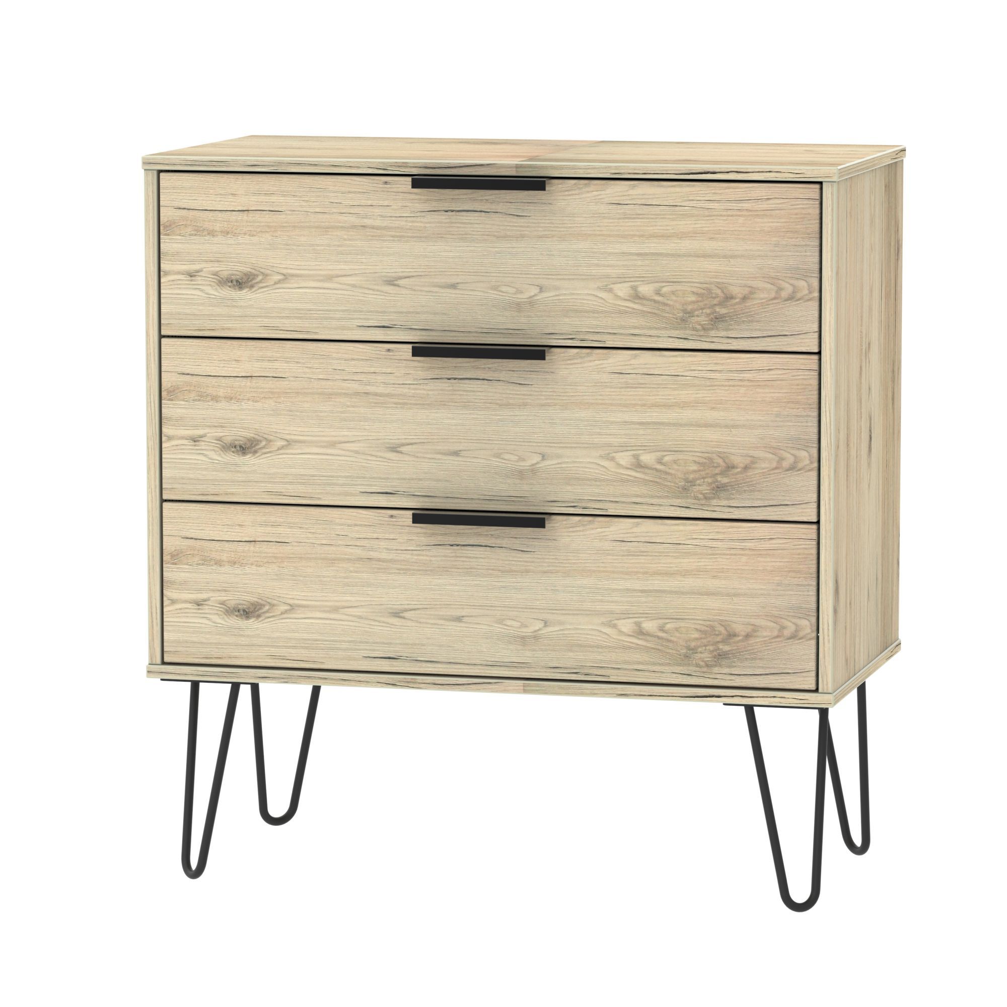 Ready assembled Matt oak effect 3 Drawer Chest (H)740mm (W)765mm (D)395mm