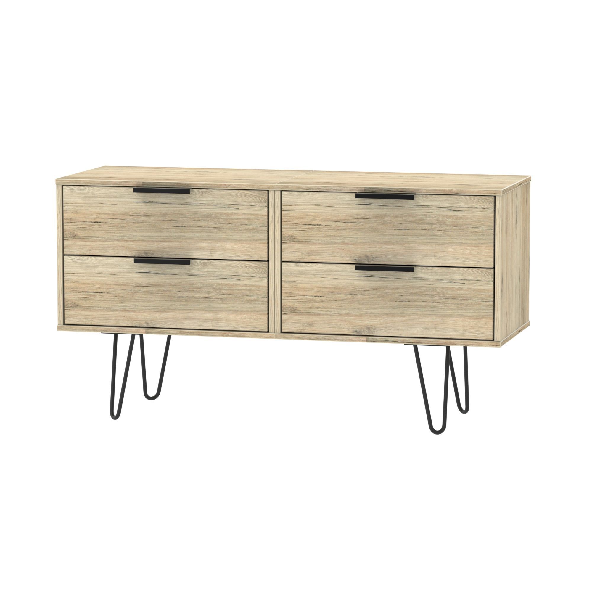 Ready assembled Matt oak effect 4 Drawer Wide Chest of drawers (H)570mm (W)1145mm (D)395mm