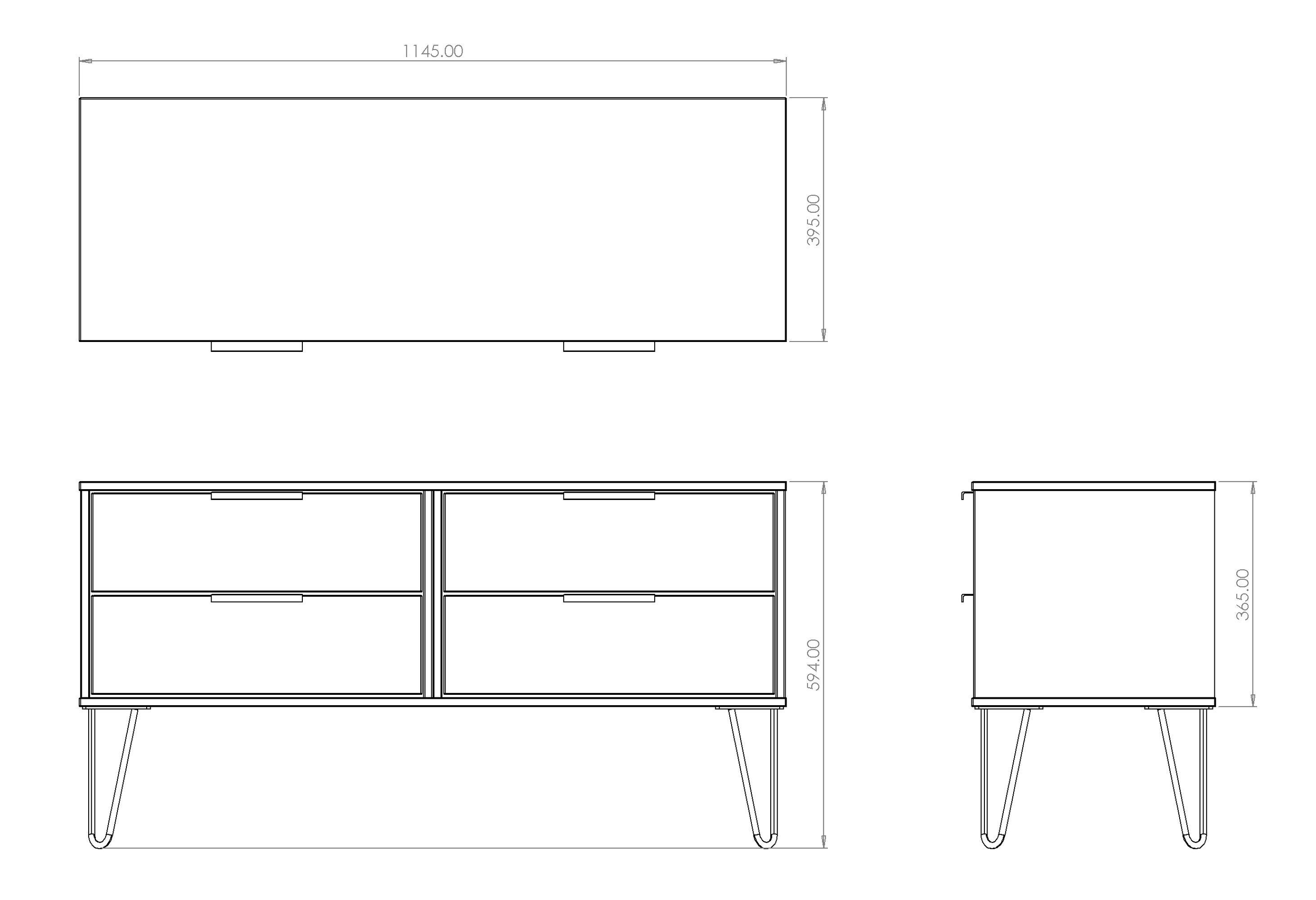 Ready assembled Matt oak effect 4 Drawer Wide Chest of drawers (H)570mm (W)1145mm (D)395mm