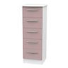 Ready assembled Matt pink & white 5 Drawer Chest of drawers (H)1075mm (W)395mm (D)415mm