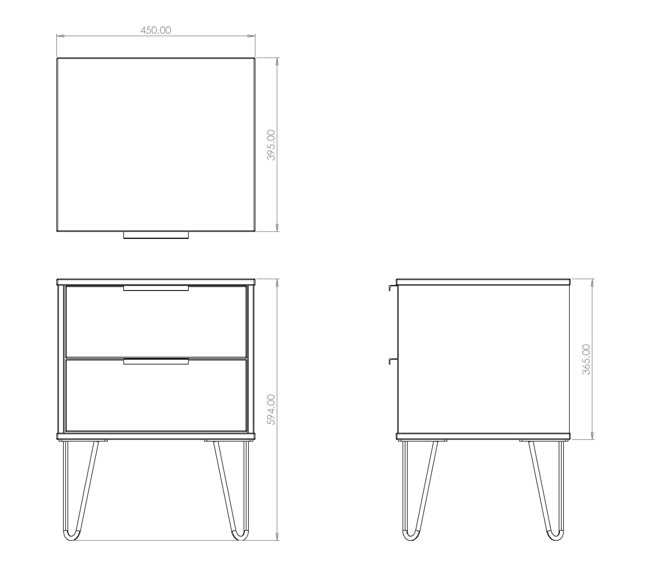 Ready assembled Oak effect 2 Drawer Bedside table (H)570mm (W)450mm (D)395mm