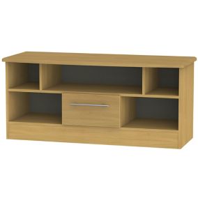 Ready assembled Oak effect TV furniture stand with 2 shelves, (H)49.5cm x (W)112cm x (D)40cm