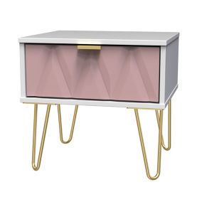 Ready assembled Pink & white 1 Drawer Bedside table (H)410mm (W)450mm (D)395mm