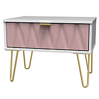 Ready assembled Pink & white 1 Drawer Side table (H)410mm (W)395mm