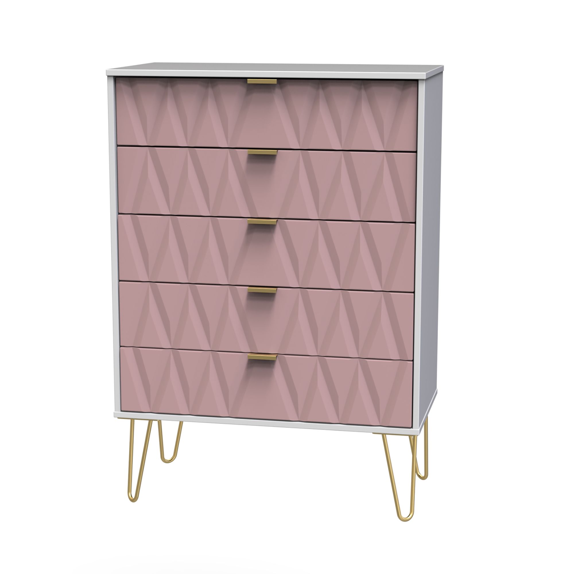 Ready assembled Pink & white 5 Drawer Chest of drawers (H)1075mm (W)765mm (D)415mm