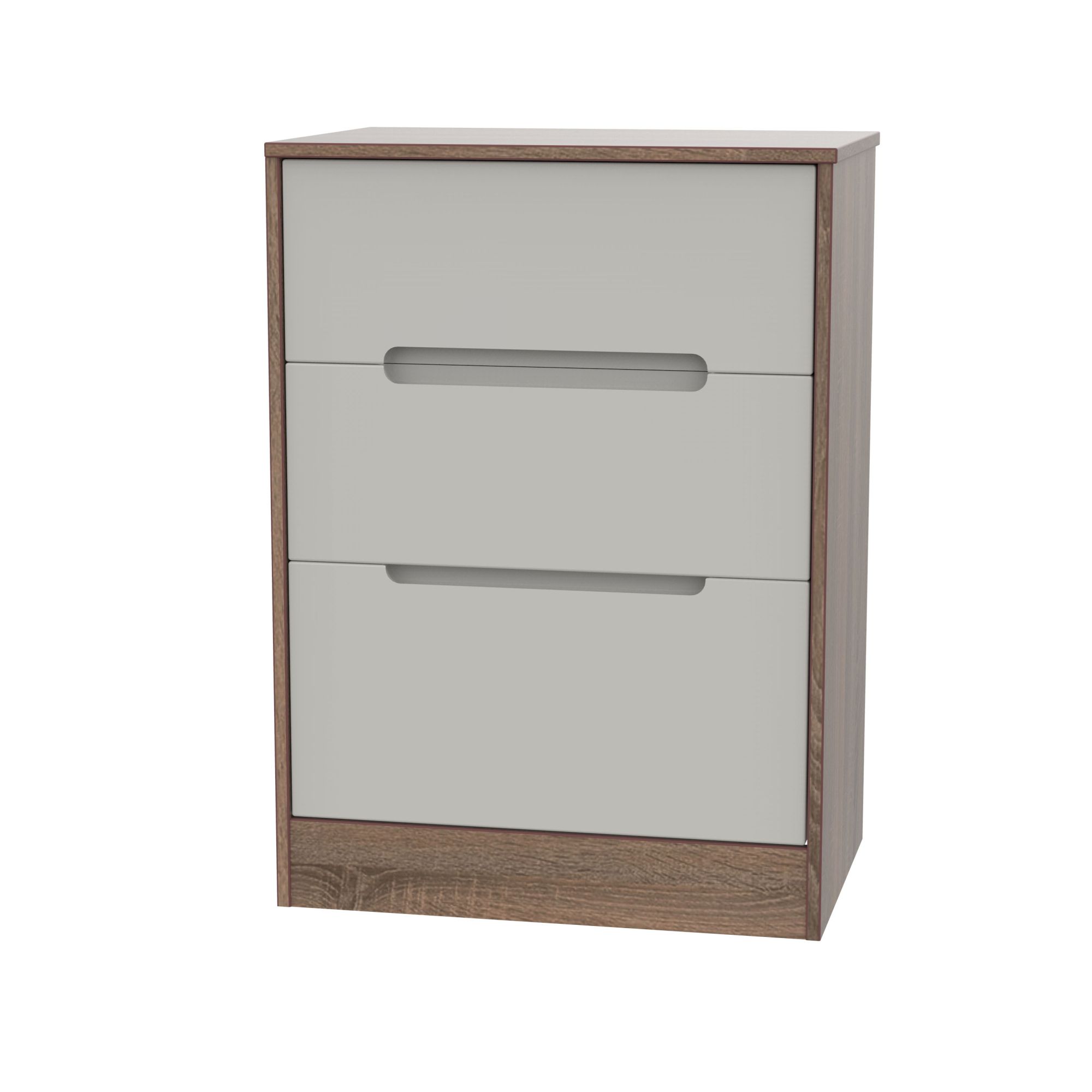 Ready assembled Satin cashmere oak effect 3 Drawer Midi Chest of drawers (H)795mm (W)570mm (D)395mm