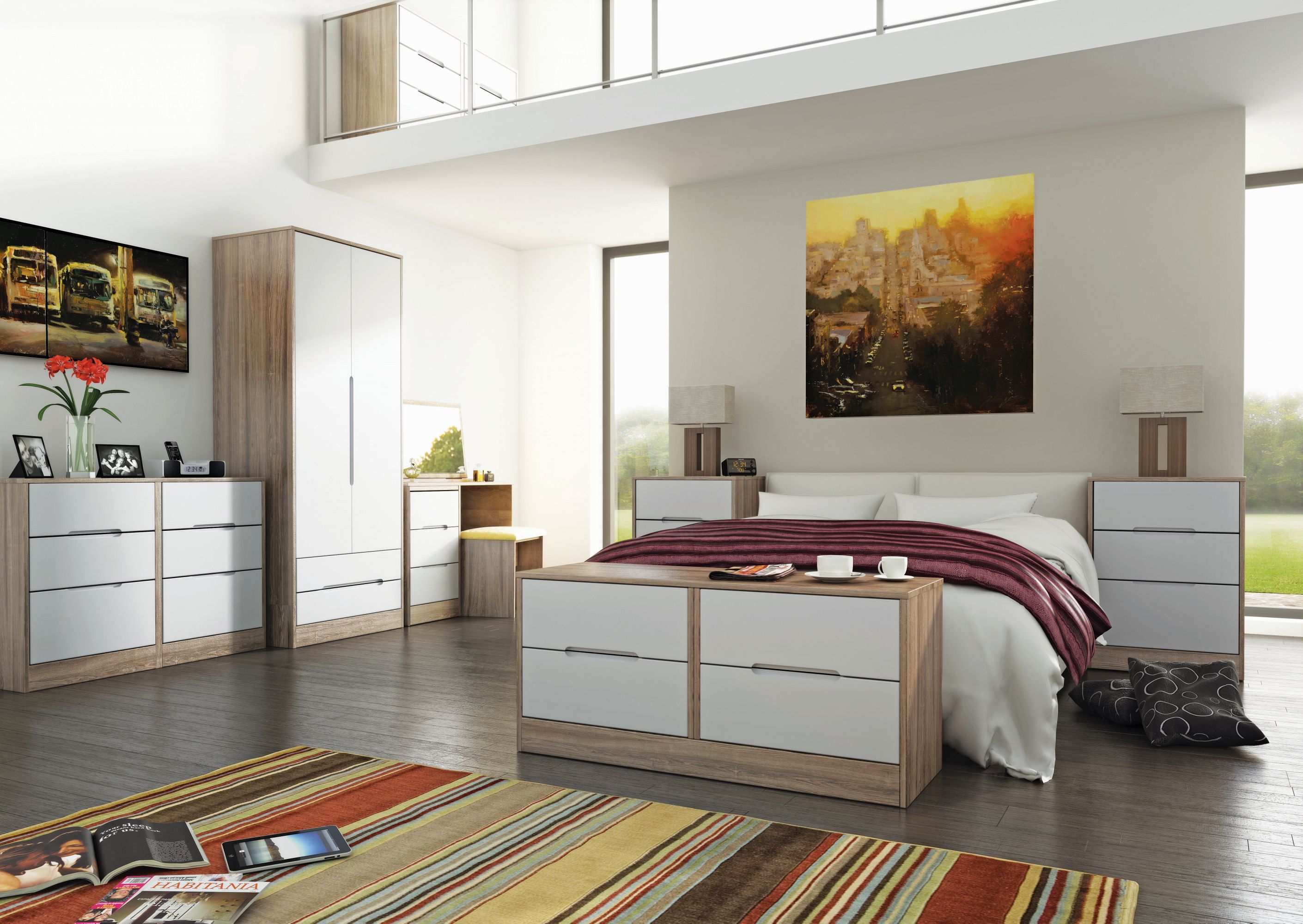Ready assembled Satin cashmere oak effect 3 Drawer Midi Chest of drawers (H)795mm (W)570mm (D)395mm