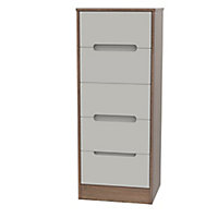 Ready assembled Satin cashmere oak effect 5 Drawer Chest of drawers (H)1135mm (W)450mm (D)400mm
