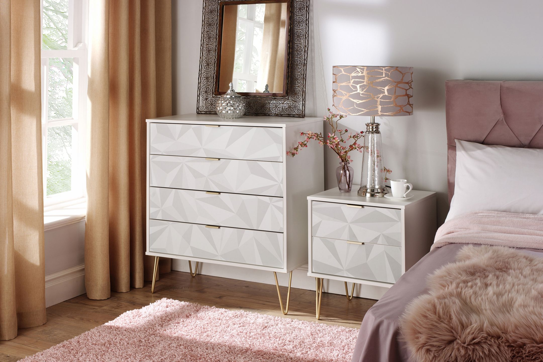 Ready assembled White 2 Drawer Bedside table (H)570mm (W)450mm (D)395mm