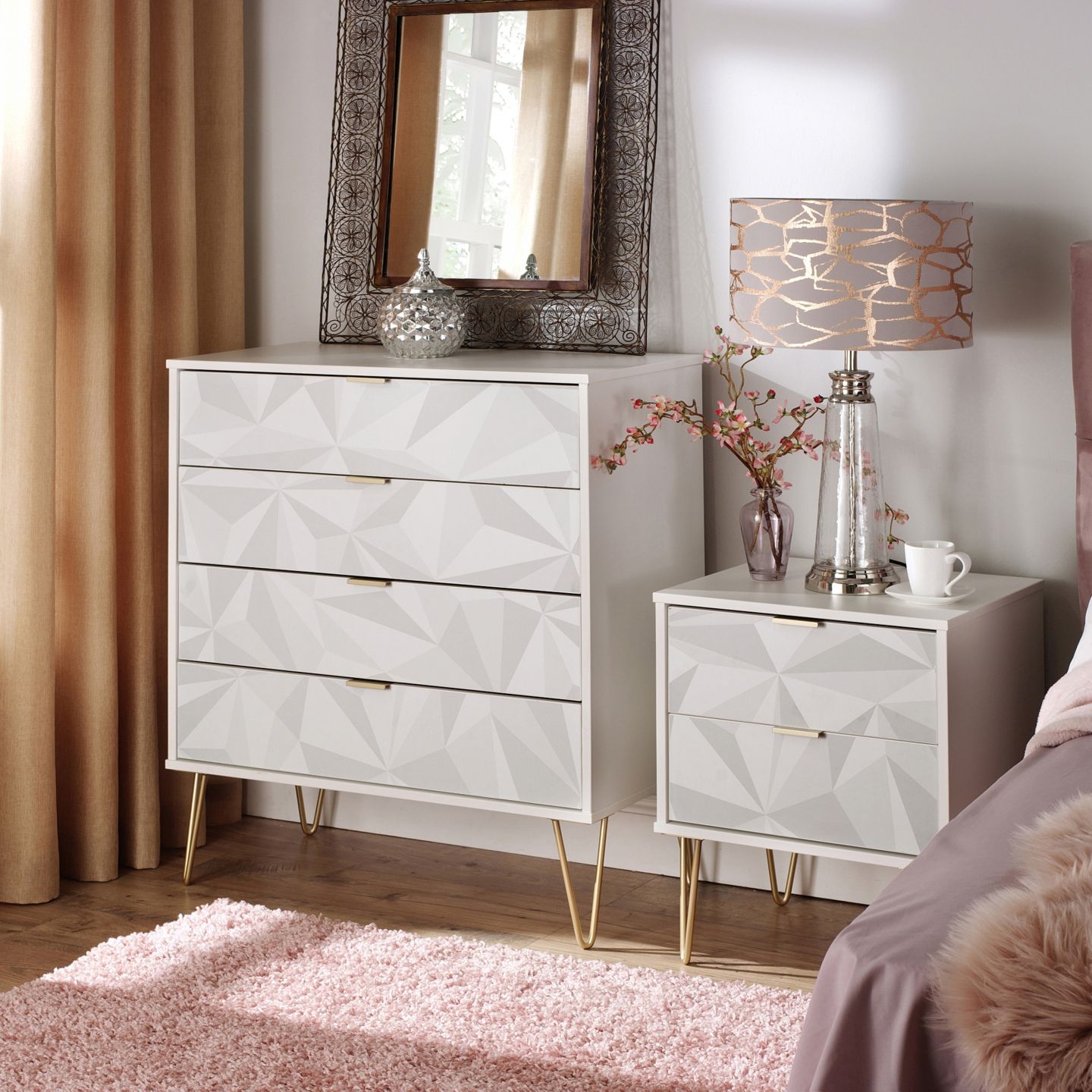 Ready assembled White 2 Drawer Side table (H)570mm (W)395mm