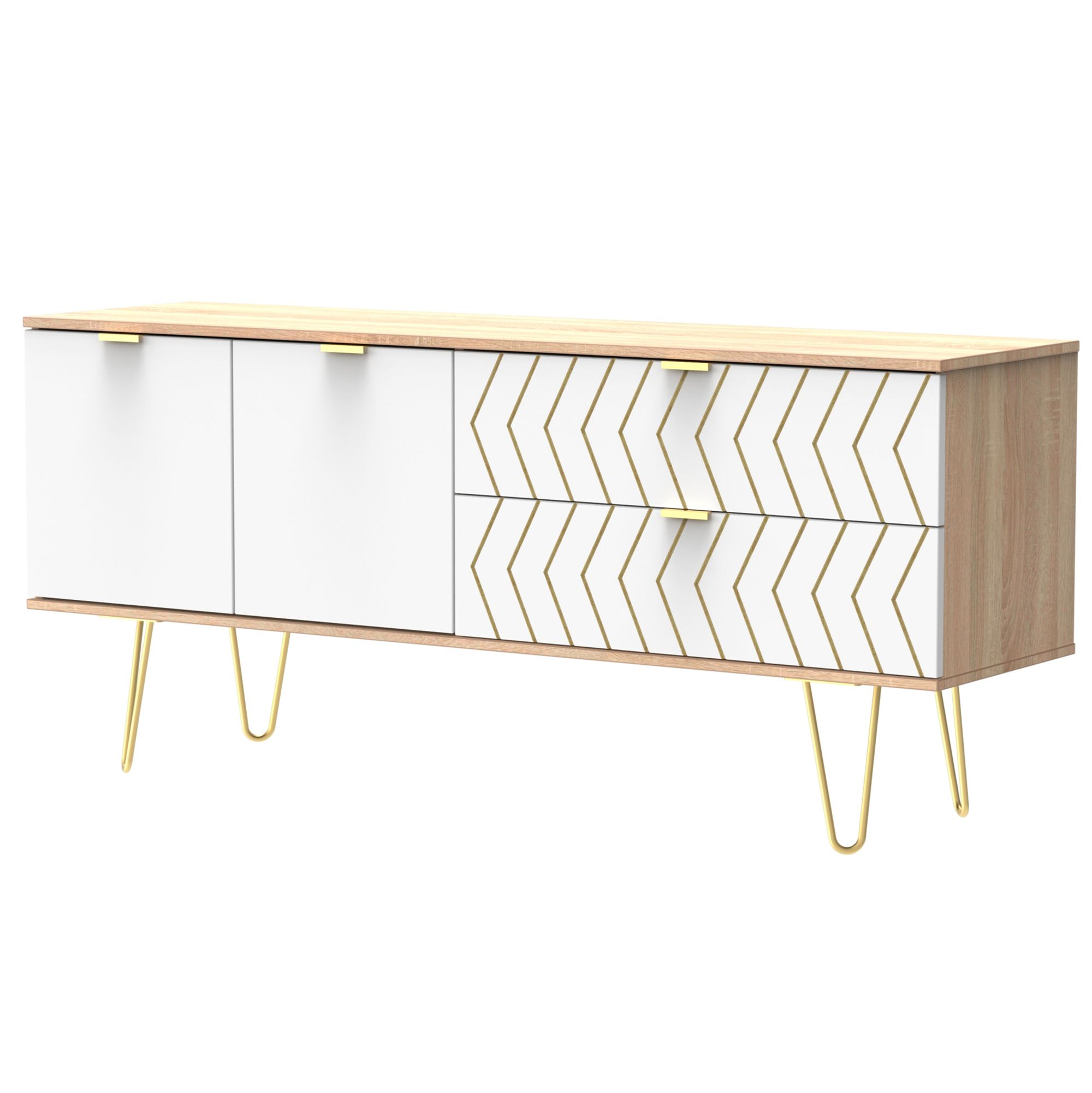 Ready assembled White & oak 2 drawer Sideboard (H)645mm (W)1440mm