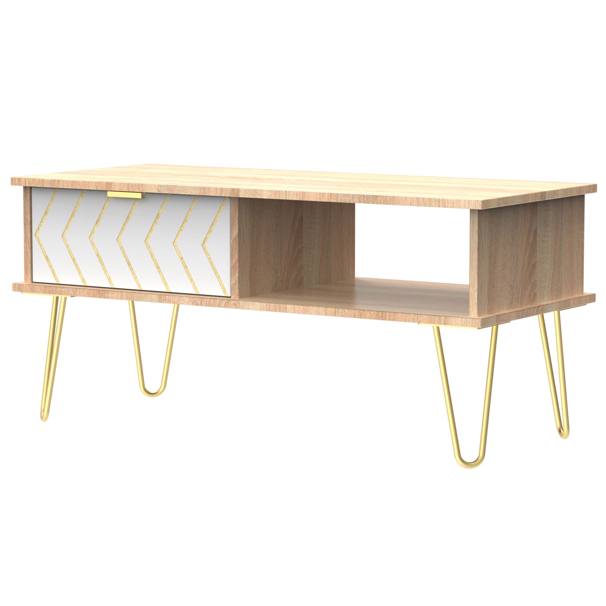 Ready assembled White oak effect 1 Drawer Coffee table (H)455mm (W)395mm
