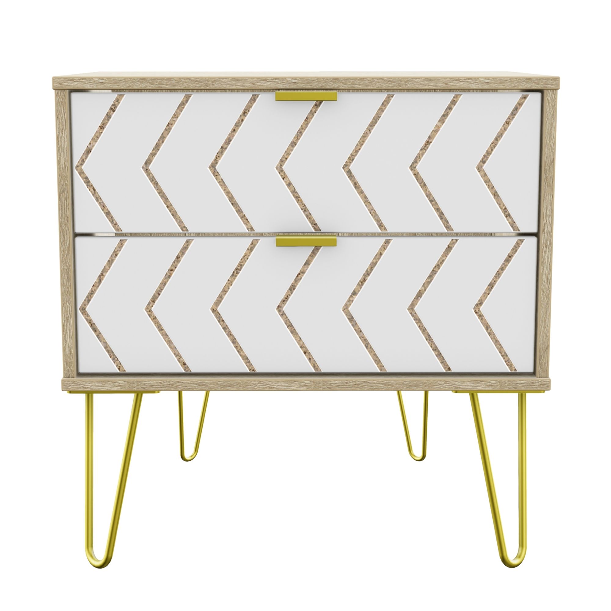 Ready assembled White oak effect 2 Drawer Side table (H)570mm (W)395mm