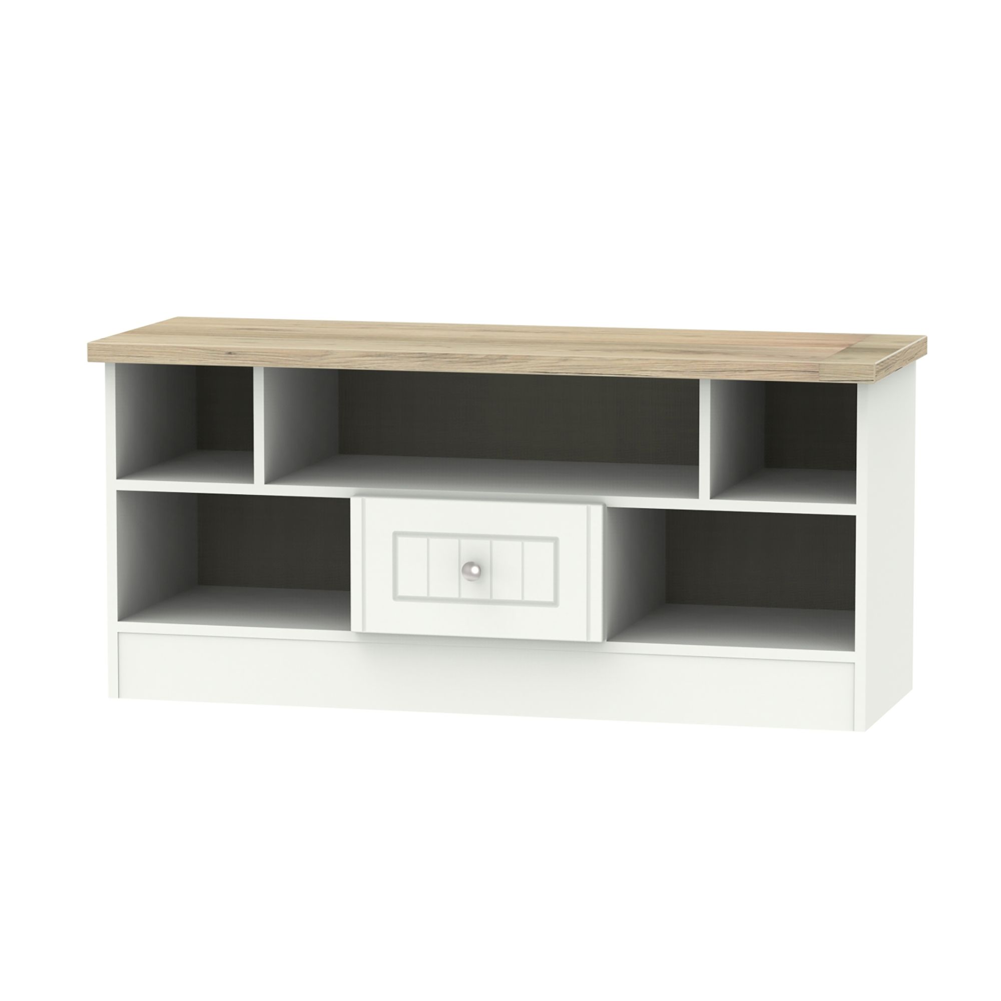 Ready assembled White oak effect Media unit with 2 shelves, (H)49.5cm x (W)112cm x (D)40cm