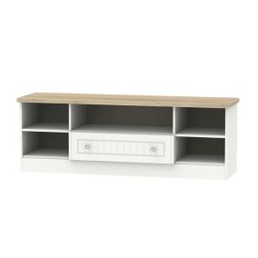 Ready assembled White oak effect TV furniture stand with 2 shelves, (H)49.5cm x (W)146.5cm x (D)40cm