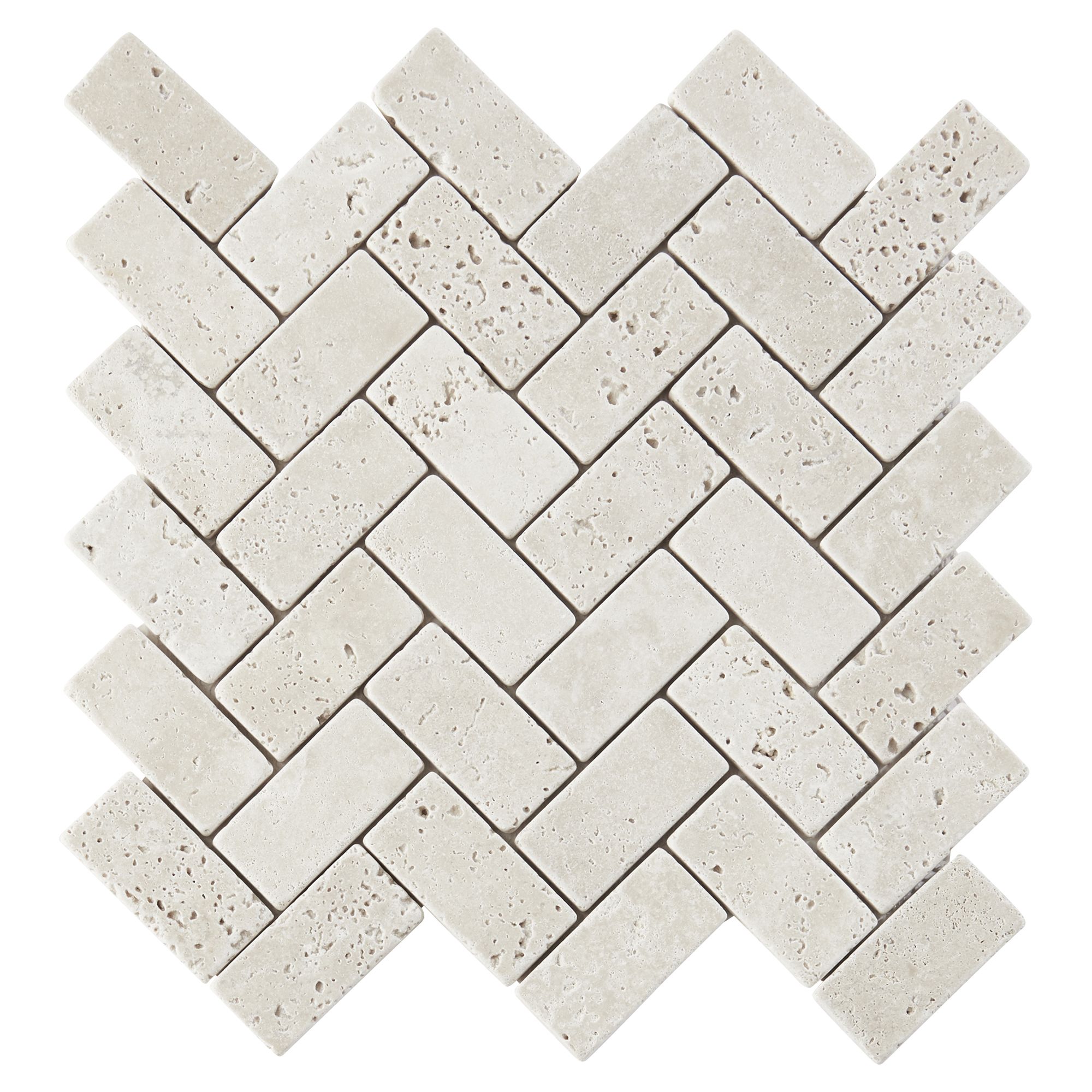Real tumbled travertine Beige Matt Stone effect Herringbone Natural stone Mosaic tile sheet, (L)310mm (W)285mm
