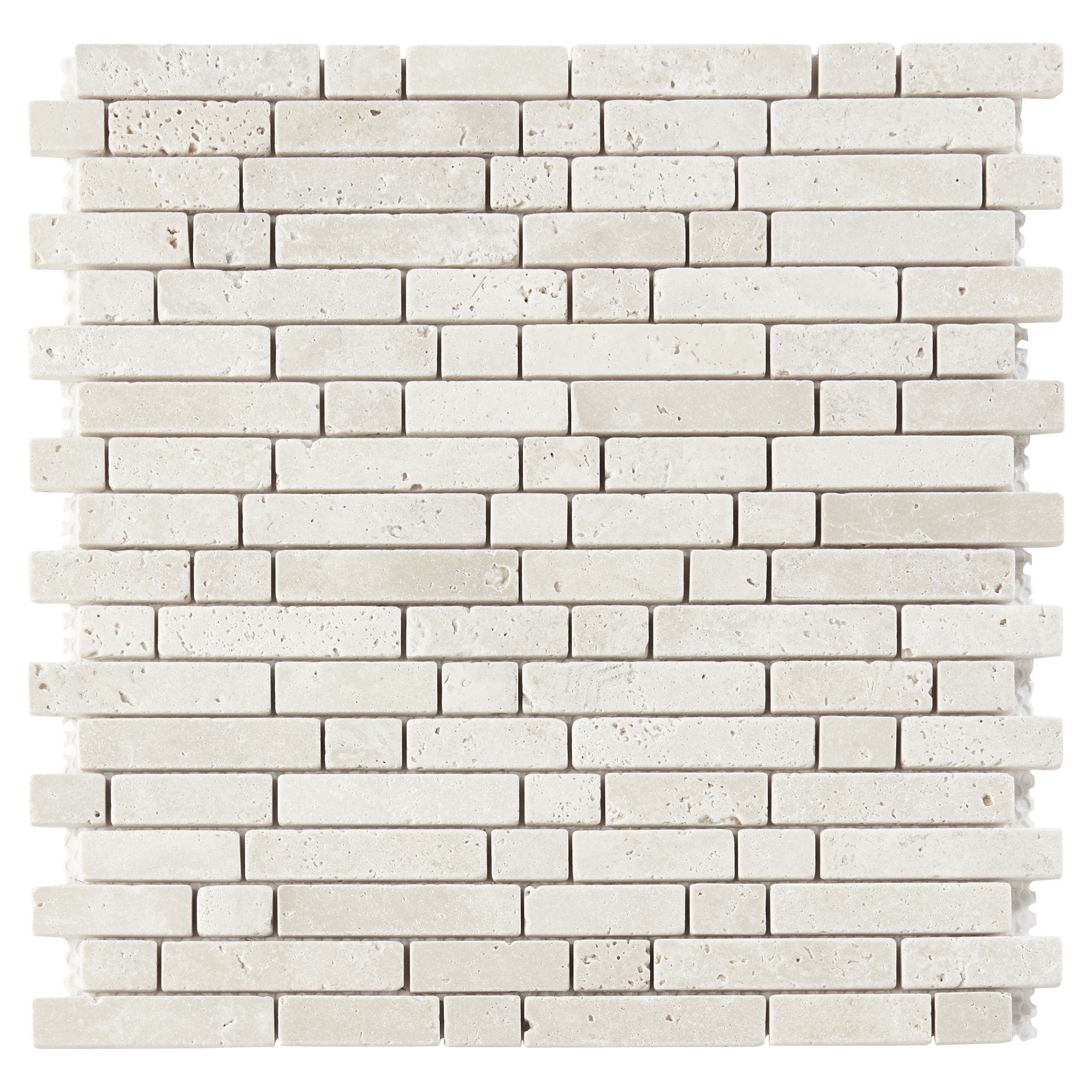 Real tumbled travertine Beige Matt Stone effect Muretto Natural stone Mosaic tile sheet, (L)310mm (W)305mm