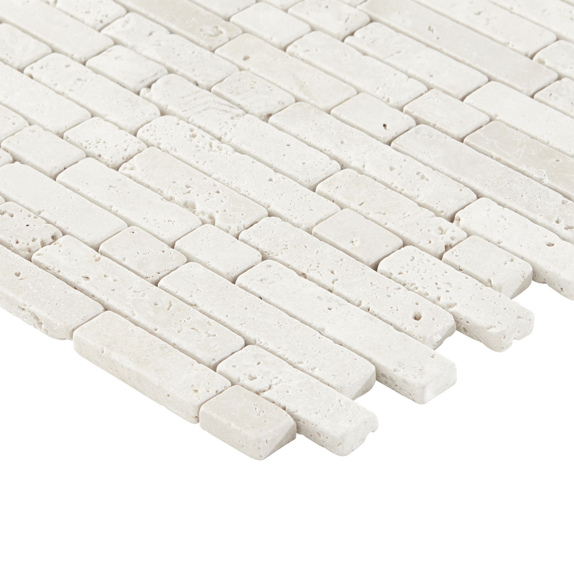 Real tumbled travertine Beige Matt Stone effect Muretto Natural stone Mosaic tile sheet, (L)310mm (W)305mm