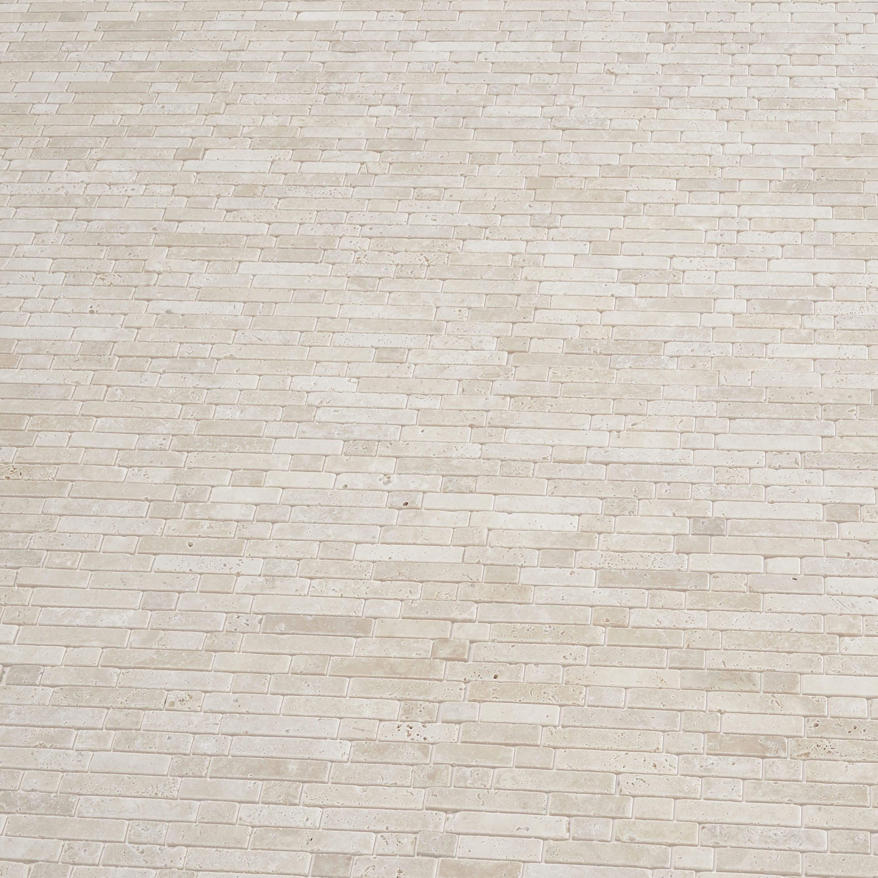Real tumbled travertine Beige Matt Stone effect Muretto Natural stone Mosaic tile sheet, (L)310mm (W)305mm