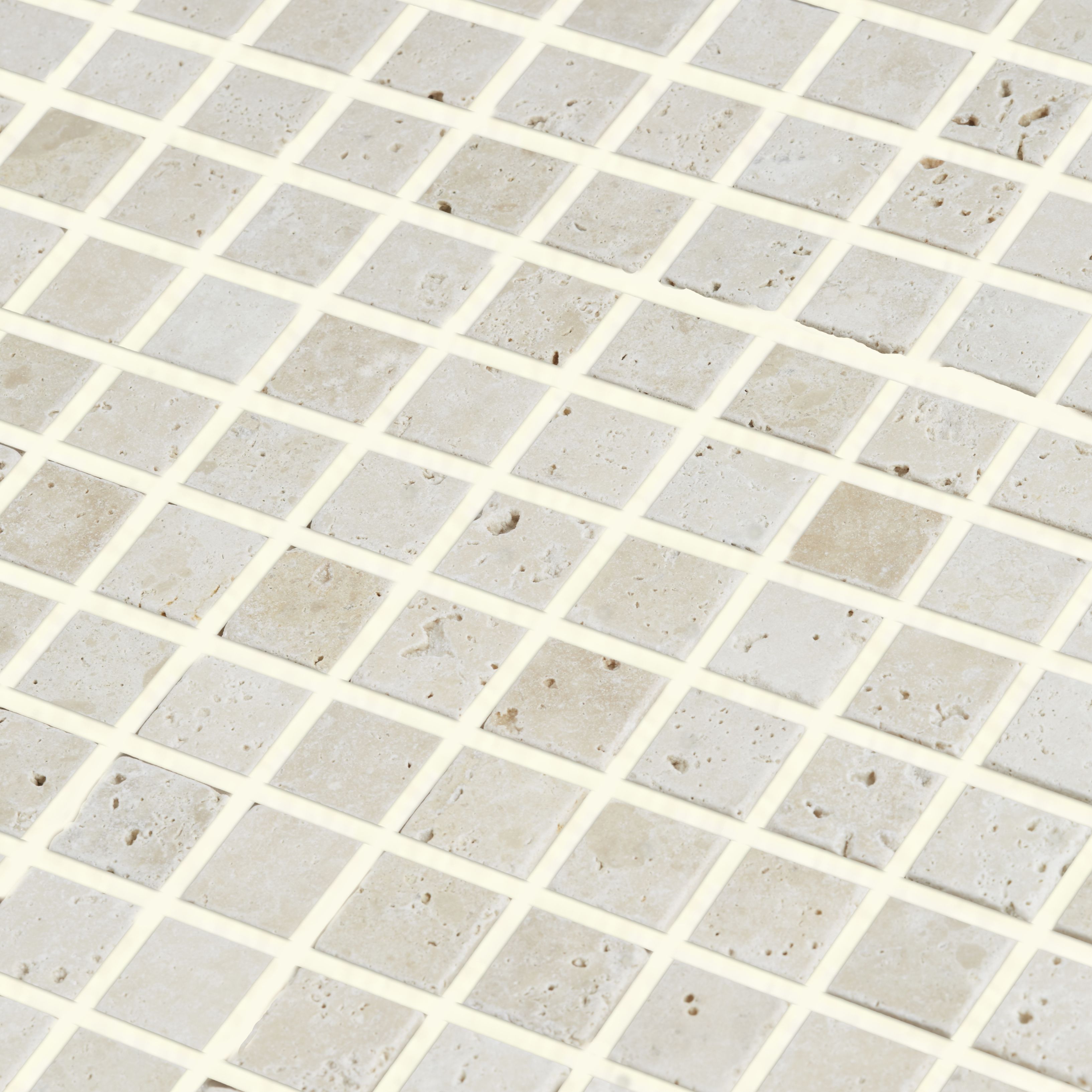 Real tumbled travertine Beige Matt Stone effect Natural stone 2x2 Mosaic tile sheet, (L)305mm (W)305mm
