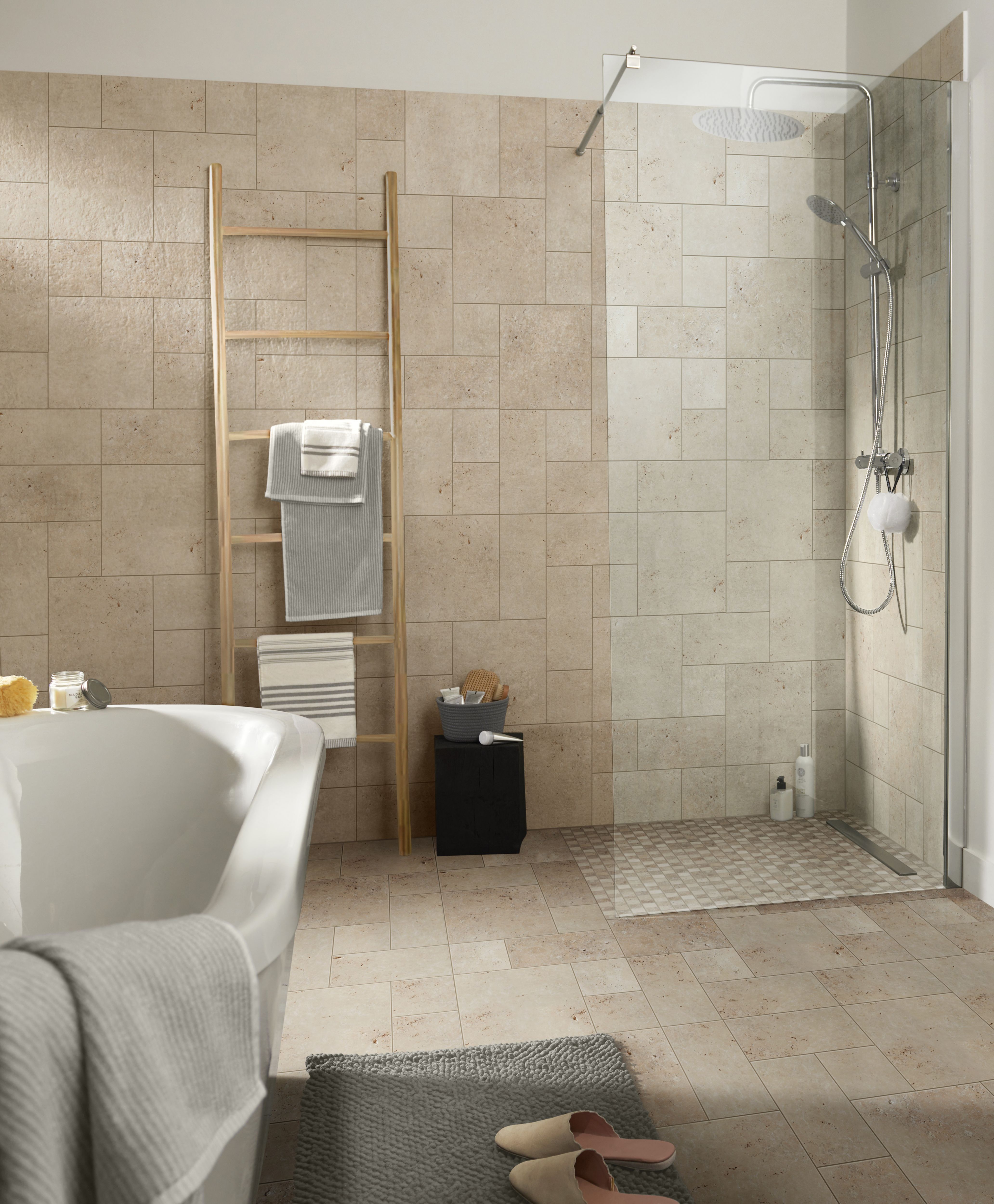Real tumbled travertine Beige Matt Stone effect Natural stone 3x3 Mosaic tile sheet, (L)305mm (W)305mm
