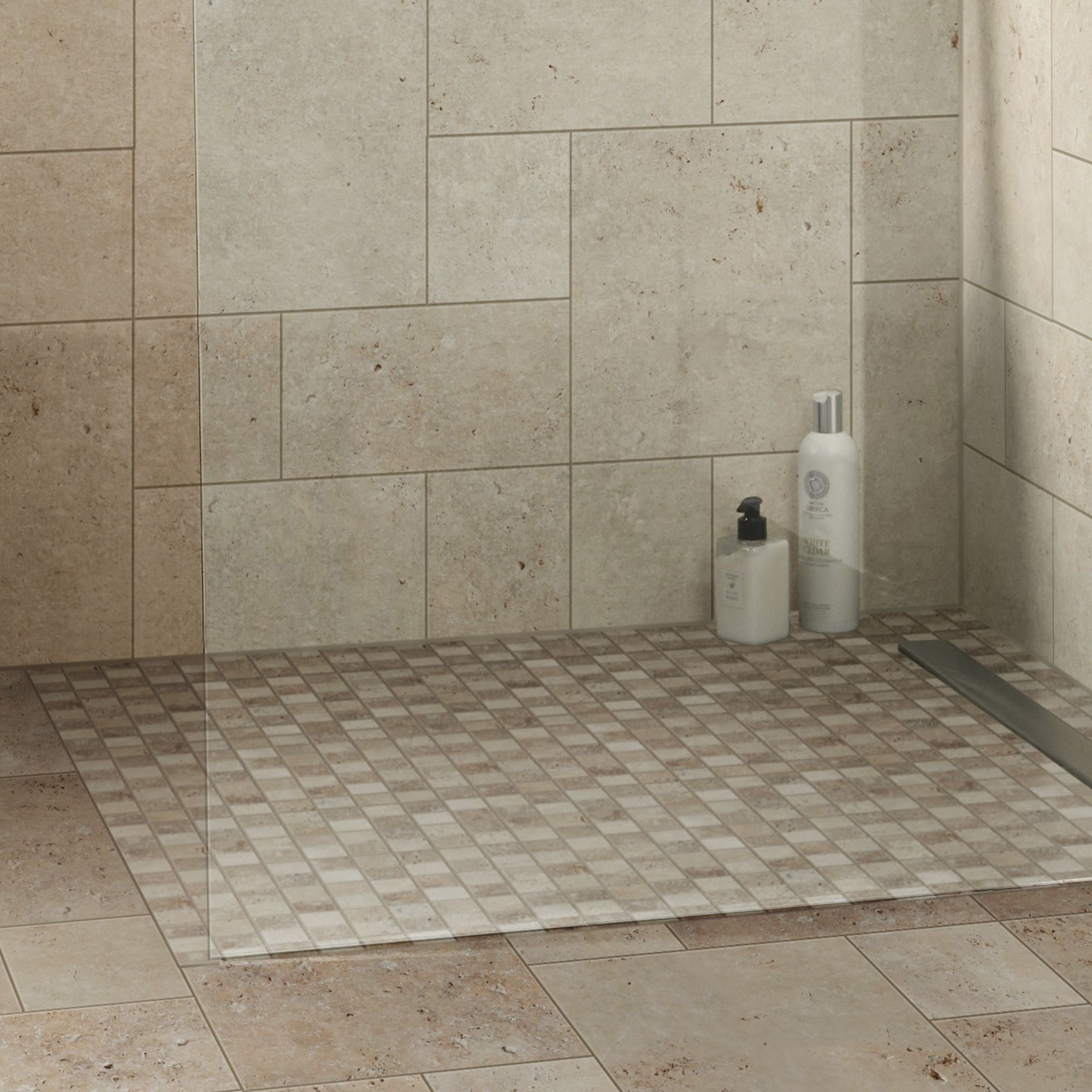 Real tumbled travertine Beige Matt Stone effect Natural stone 3x3 Mosaic tile sheet, (L)305mm (W)305mm