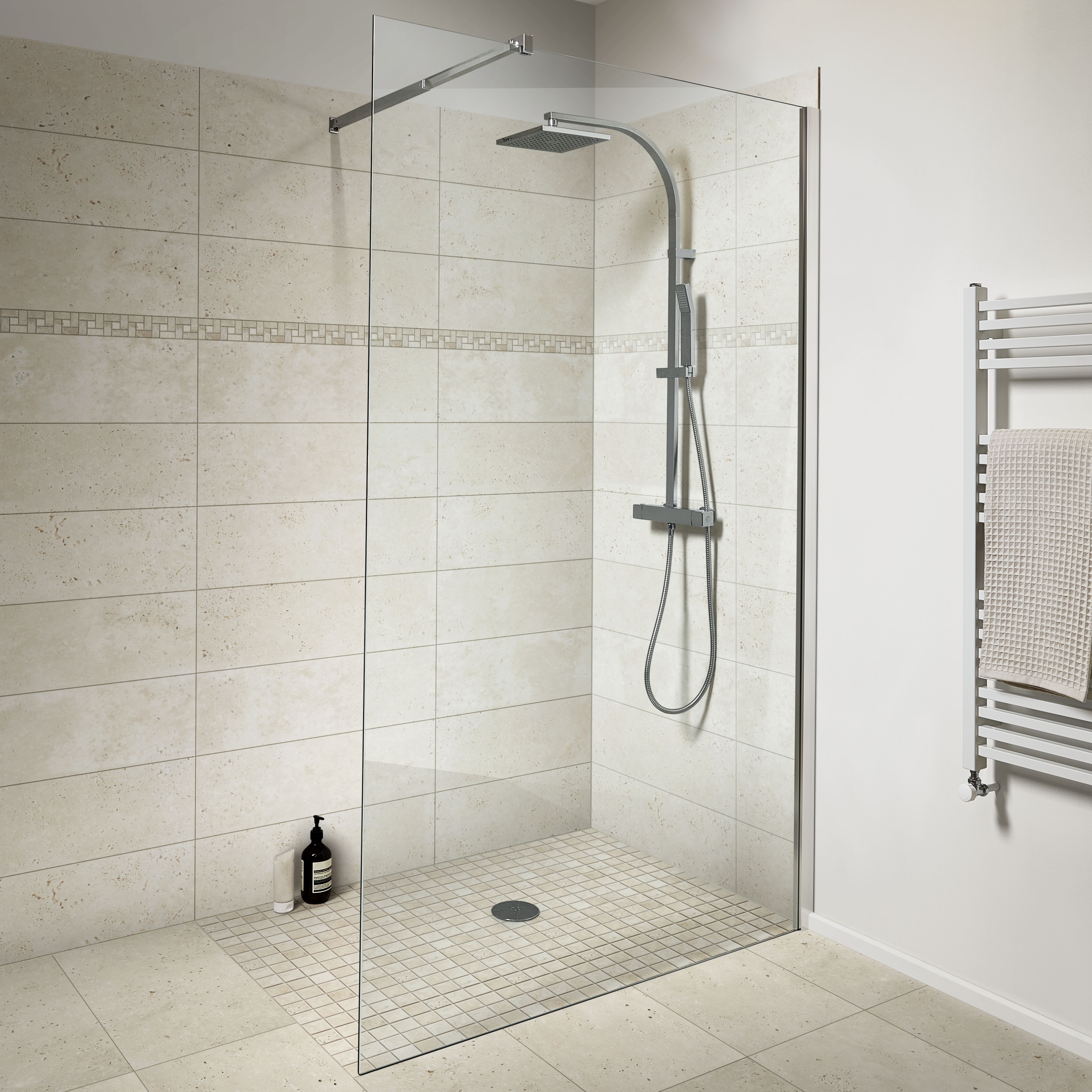 Real tumbled travertine Beige Matt Stone effect Natural stone 5x5 Mosaic tile sheet, (L)305mm (W)305mm